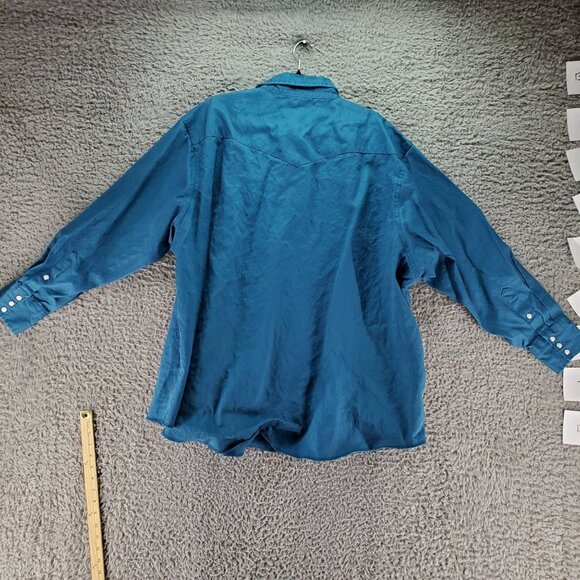 Wrangler Shirt Mens Big 4X Blue Long Sleeve Button-Up Brushpopper Pearl Snap - Picture 7 of 8